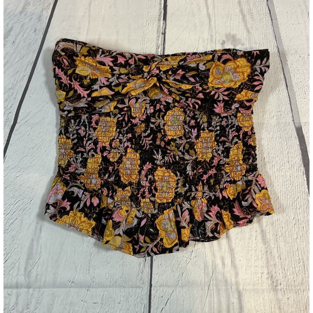 Free People Floral Smocked Ruffle Tube Top XS Boho Festival Style